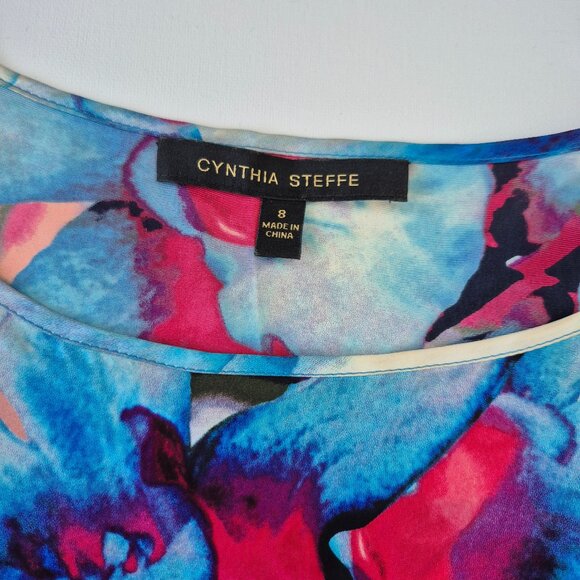 Cynthia Steffe Silk Blue and White Ruffled Asymmetrical Blouse - Picture 5 of 9